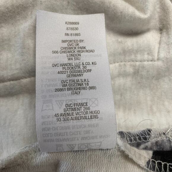 Isaac Mizrahi Live Women's Sweat Jacket Size L Zip Front Black White Floral - Picture 8 of 8